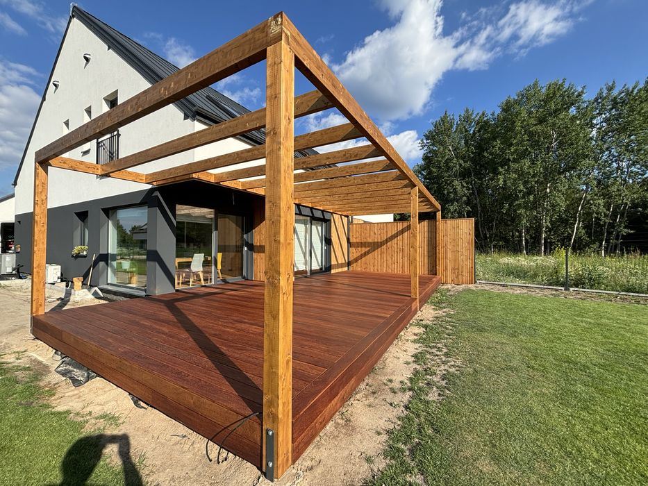 Zadaszenie tarasu z drewna bsh, pergola, ruchome deseczki