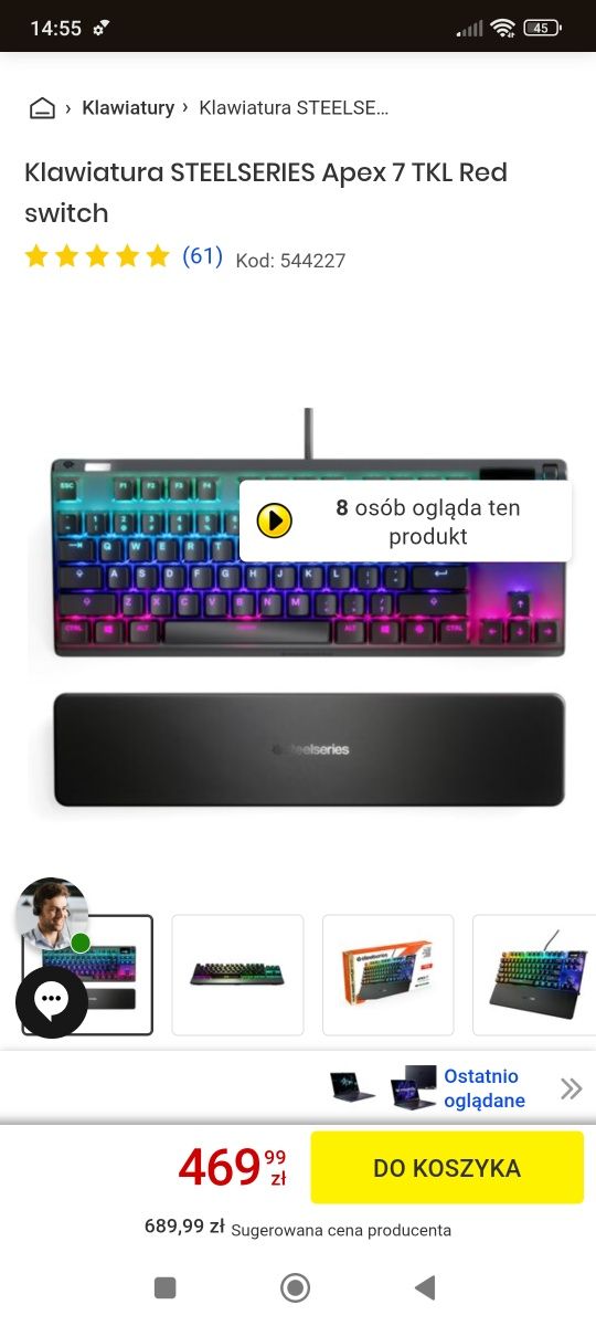 *Red Switch* Mechaniczna Klawiatura Steelseries Arctis 7 TKL RGB