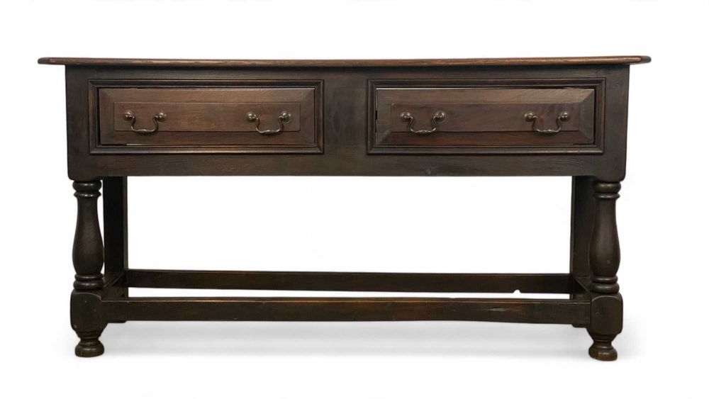 Stara ciemna stylowa konsola komoda z szufladami, lite drewno