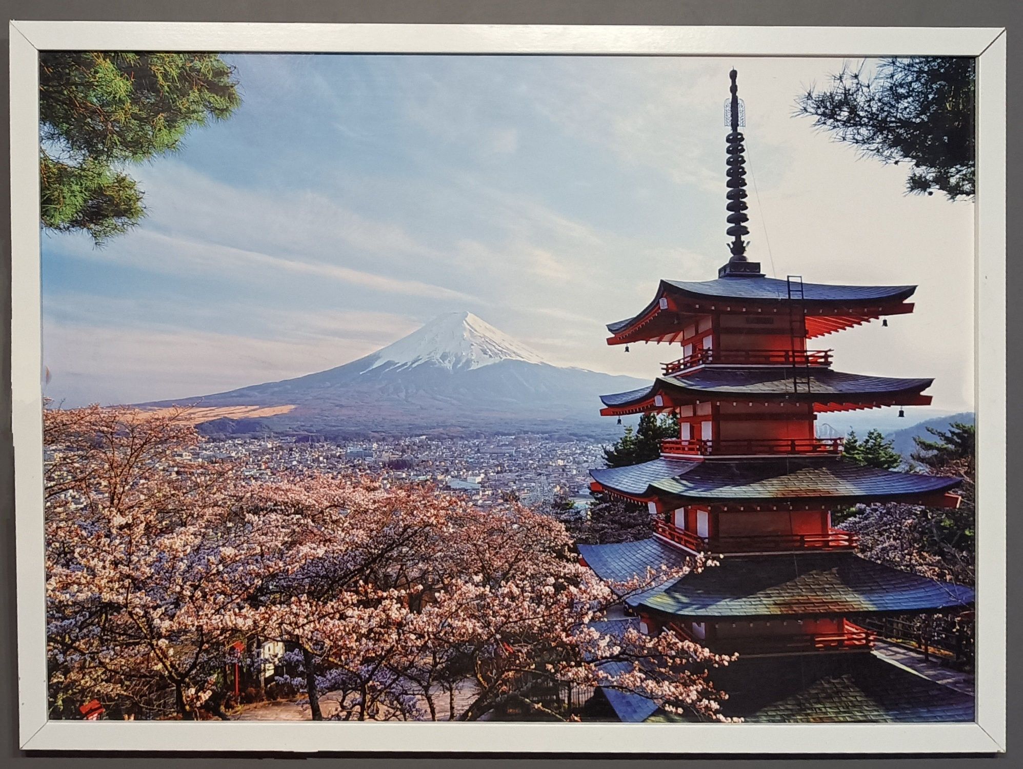 Obrazek plakat w białej ramie Fudżi Japonia 50x70