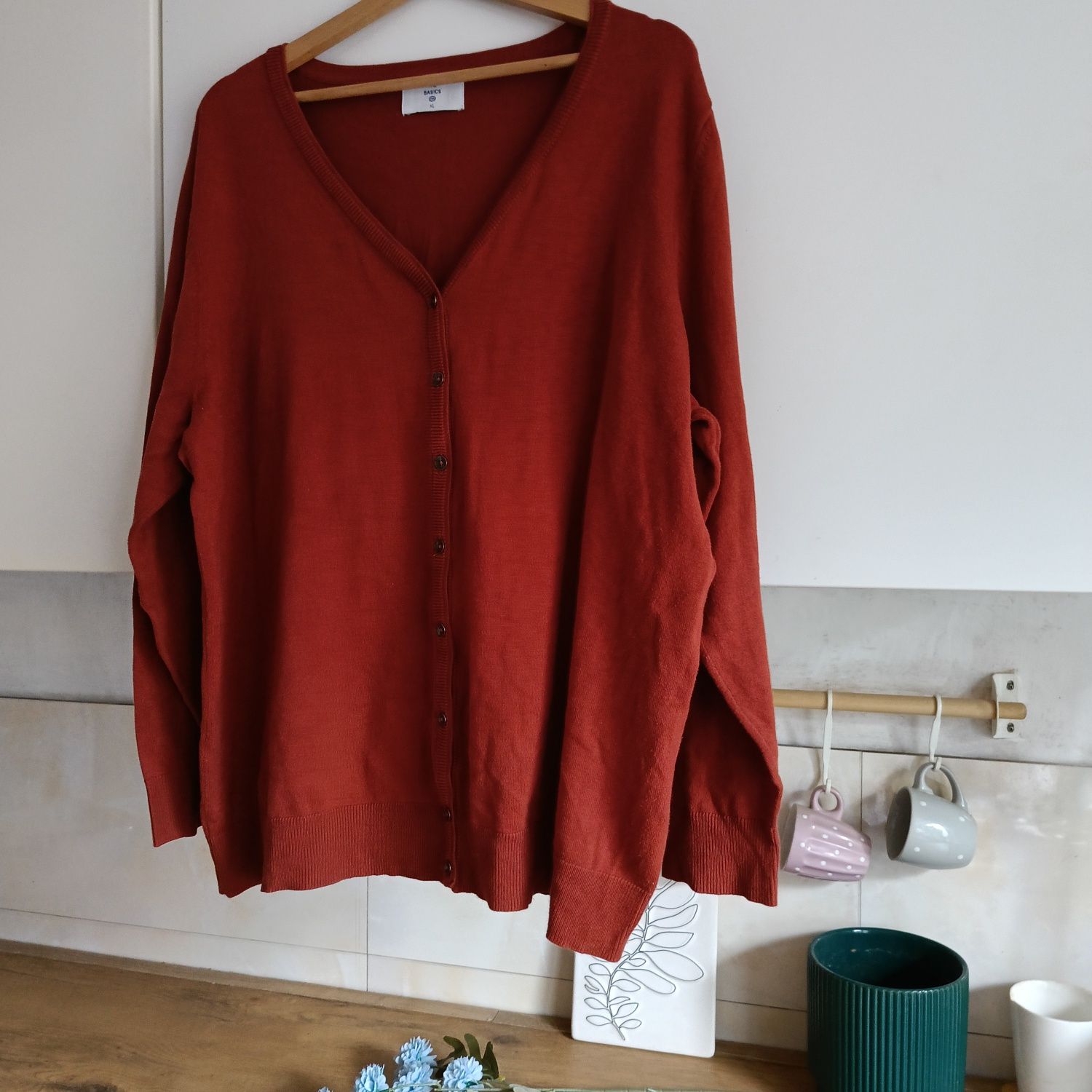 C&A Basic 7XL ceglany sweter damski rozpinany na wiosnę lato do biura