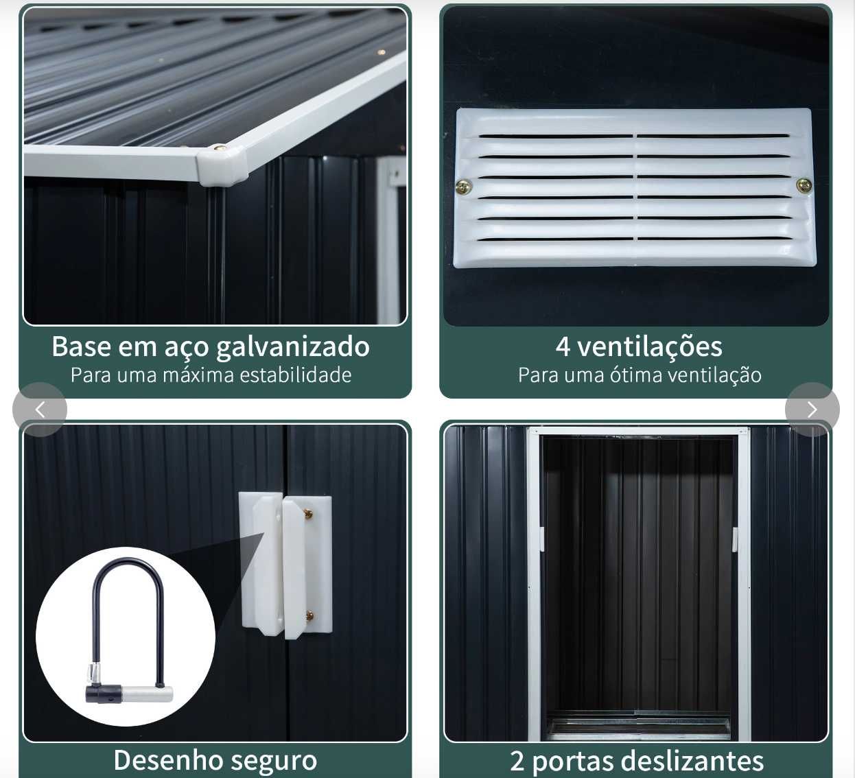 Abrigo de Jardim Metálico Exterior Outsunny 213x130x185cm Cinza escuro