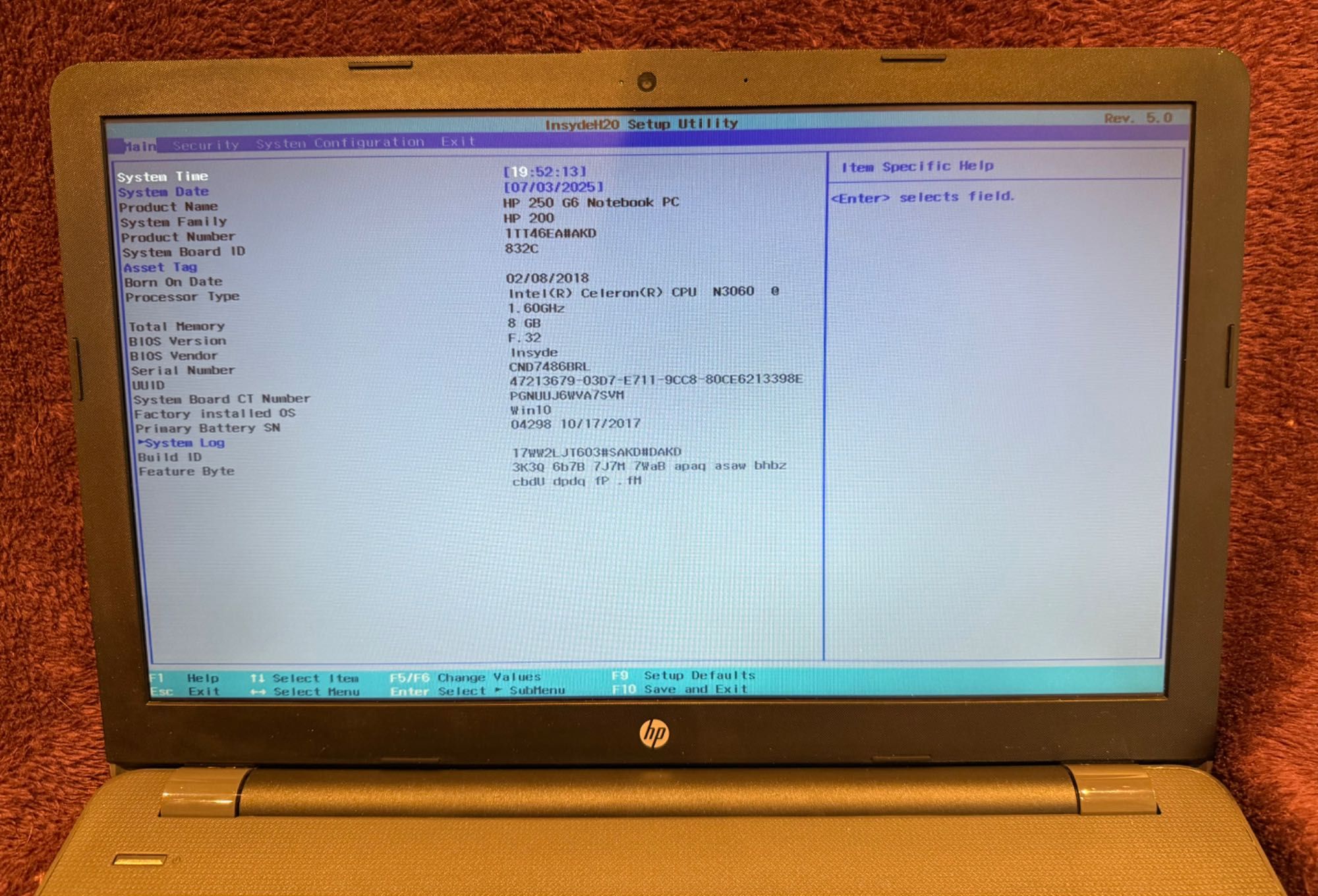 Laptop Hp 250 G6 Intel Celeron N3060, 8GB ram, dysk 500GB HDD