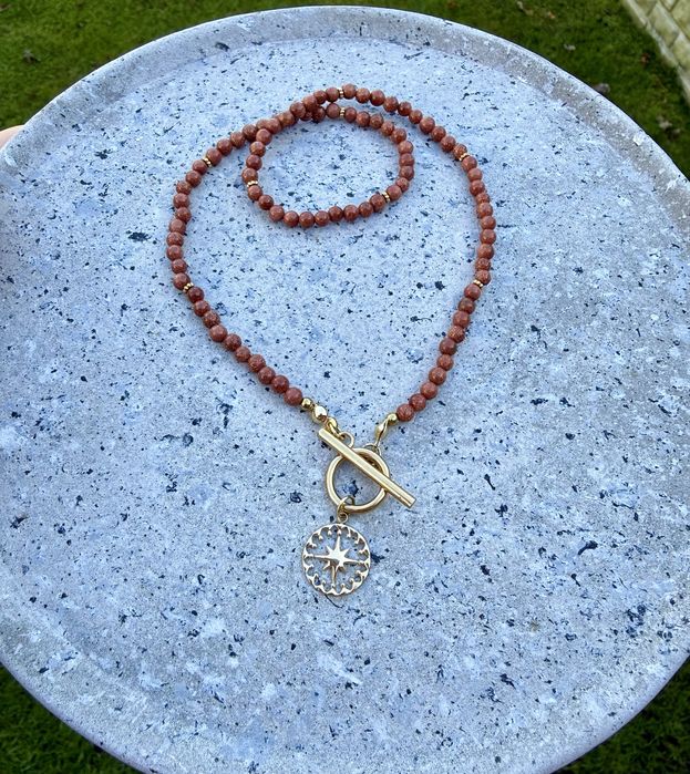 Naszyjnik kamienie naturalne piasek pustyni stal chirurgiczna