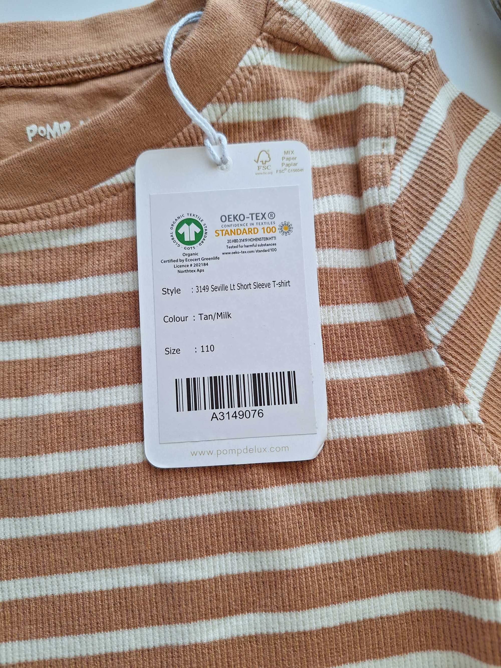 Koszulka 110 na krótki rękaw t-shirt w paski basic pompdelux bawełna