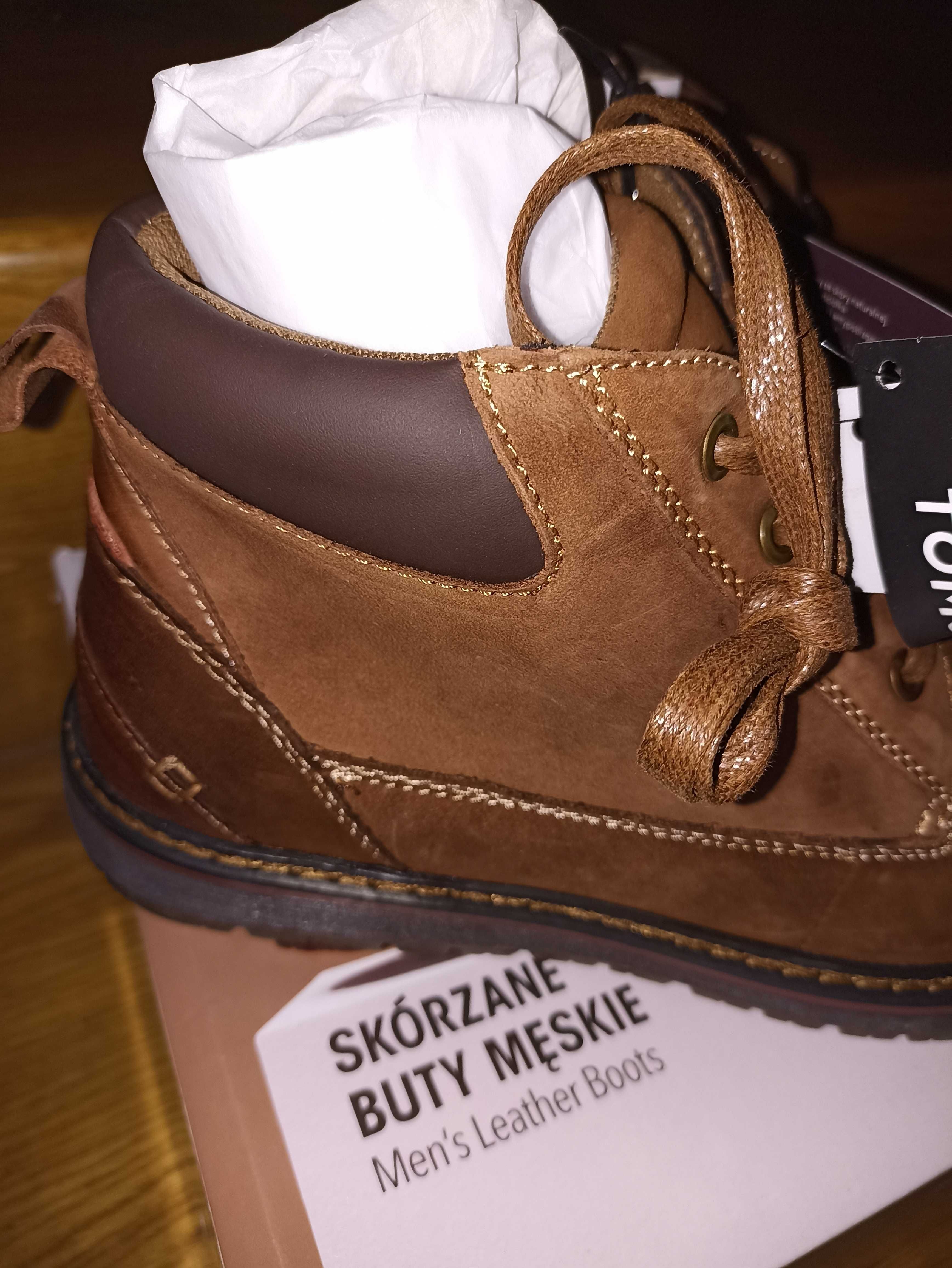 Buty męskie ze skóry naturalnej T&R roz. 41 42 43 brązowe 44 Nowe