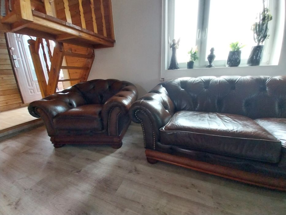 Komplet Komplet wypoczynkowy typu chesterfield 3+2+1  100% skór