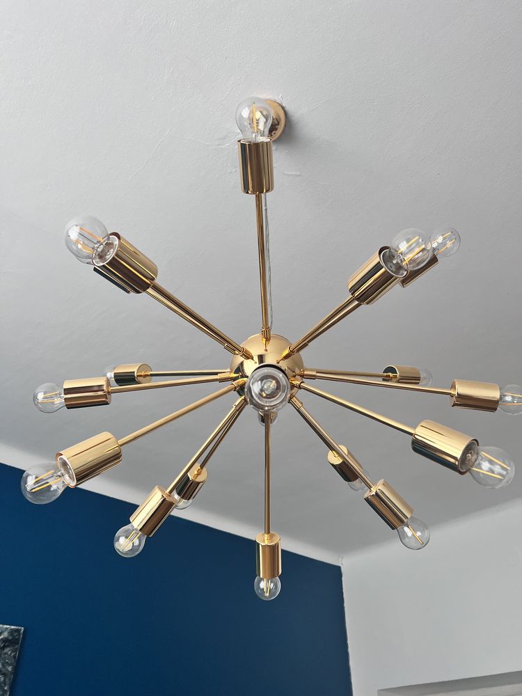 Designerska złota lampa sufitowa 18 punktowa