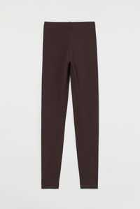 Brązowe legginsy M H&M ciemnobrązowe spodnie bawełna