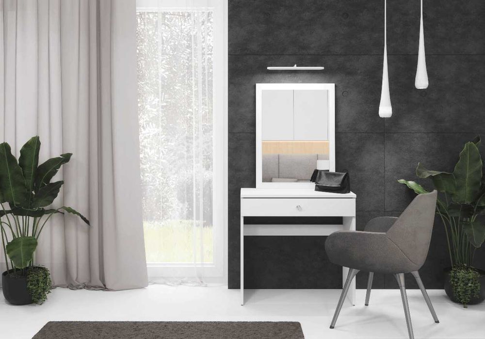 Toaletka z lustrem glamour białe biurko z szufladą 80 cm do makijażu