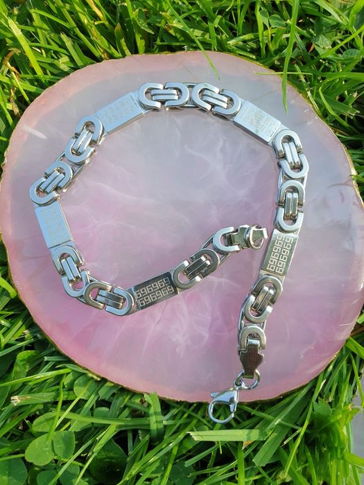 Posrebrzany komplet męski łańcuszek zawieszka i bransoletka grecka sta