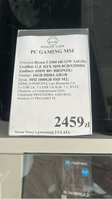 Komputer Gamingowy: 1TB SSD/16GB DDR4/Ryzen 5 5500-3,5GHz/W.11/RTX 8GB
