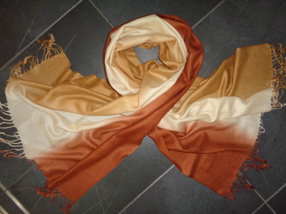 PASHMINA 70% kaszmir 30% jedwab - kaszmirowy brązowy OMBRE szal szalik