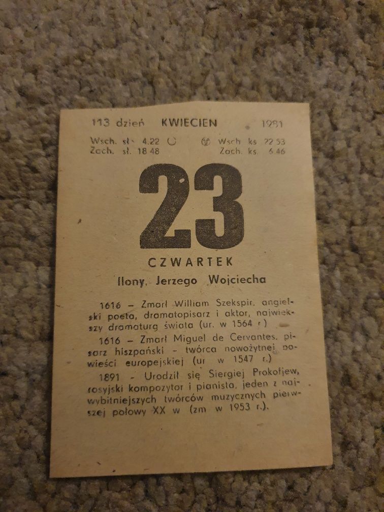 Kartka z kalendarza 23.04.1981