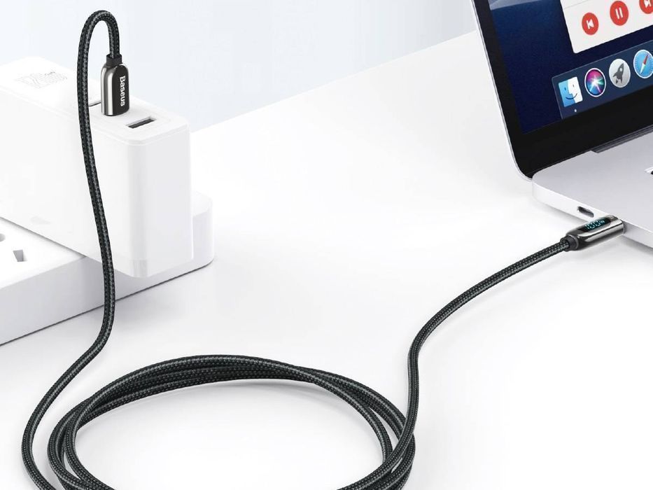 Kabel 1m Baseus przewód USB-C Type C z miernikiem prądu PD 5A 100W