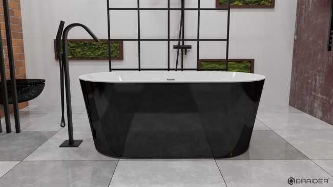 BRAIDER Akrylowa Wanna Wolnostojąca ALTARIA 150 x 75 cm Czarno - biała