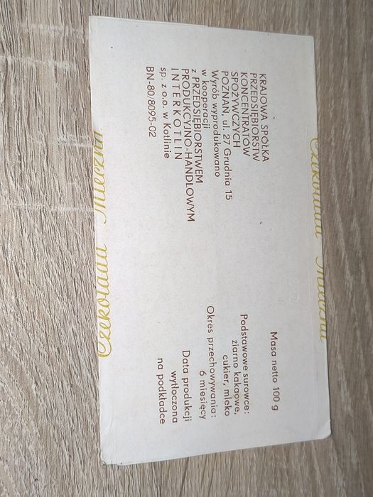 Zabytkowe Opakowanie po Czekoladzie/Czekolada Olimpijska-Unisco/Lata80