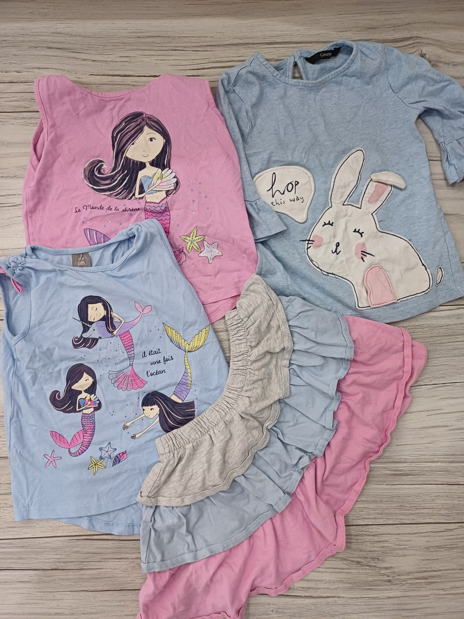 Zestaw lato dziewczynka rozm 110, h&m, sukienka, spódniczka, koszulka