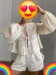Komplet haftowany kremowy xl L xl 40 42 azurowy wiazany