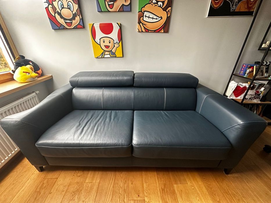 Skorzana, rozkladana sofa