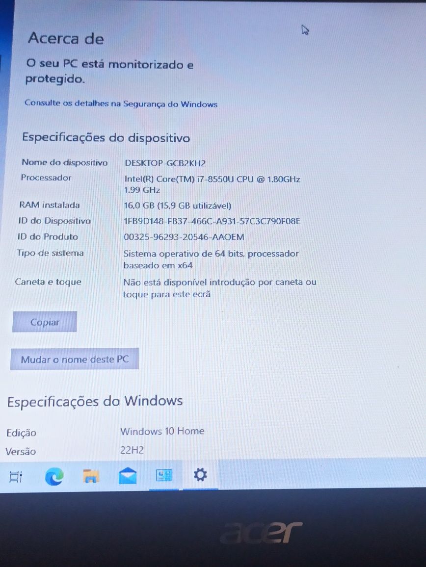 Portátil ACER Aspire i7 16gb RAM