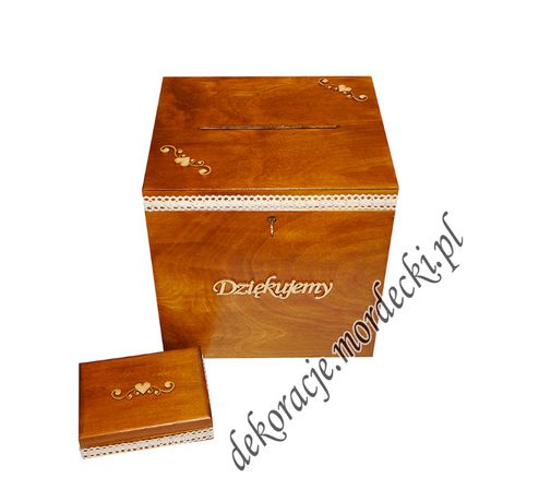 Drewniany kufer ślubny + pudełko na obrączki boho rustykalny