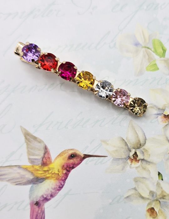 Kolorowe kryształki kryształy multikolor złota spinka do włosów