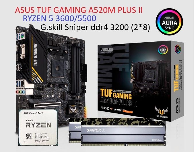Ігровий комплект Ryzen 5 3600/5500 Asus TUF A520M ddr4 G.skill 16gb