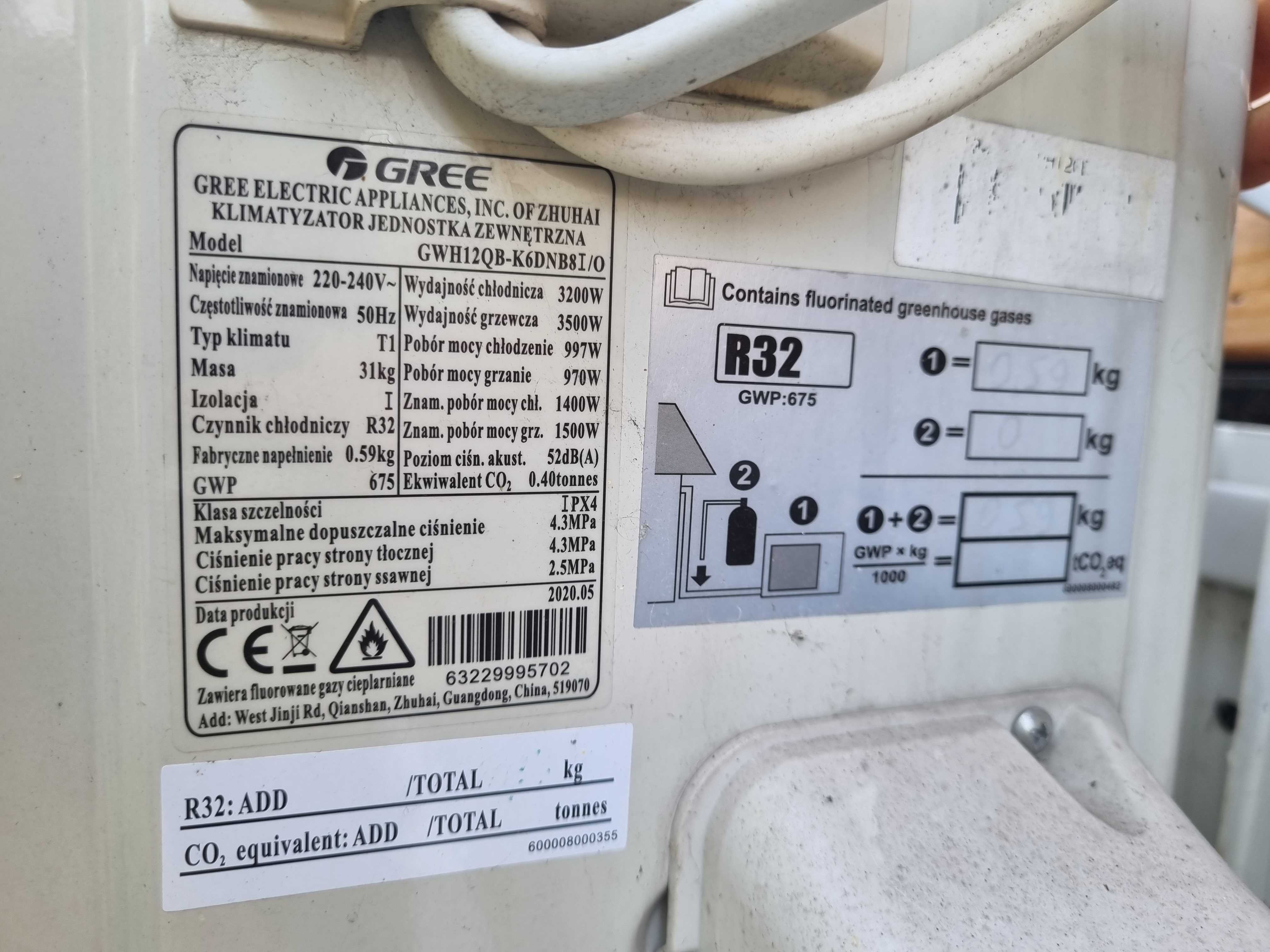 Klimatyzator Gree GWH12QB-K6DNB8I/O oraz ROTENSO I26VO zewnętrzny
