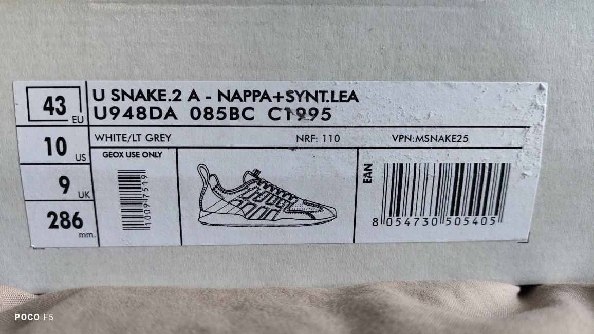 Geox Snake biało szare skórzane sneakersy rozm 43