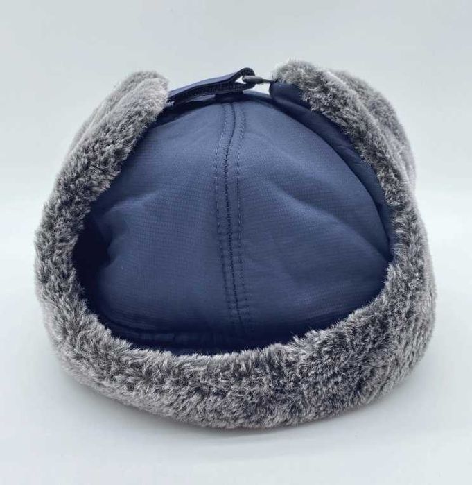 CIEPŁA czapka Zimowa męska Z daszkiem nauszniki z FUTERKIEM niebieska