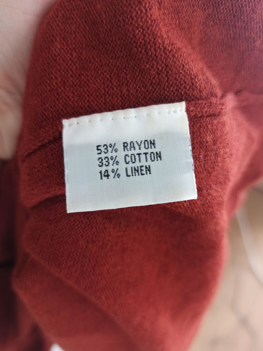 Czerwony rudy sweter okrągły dekolt Carla Rottenheimer L/40 rayon len