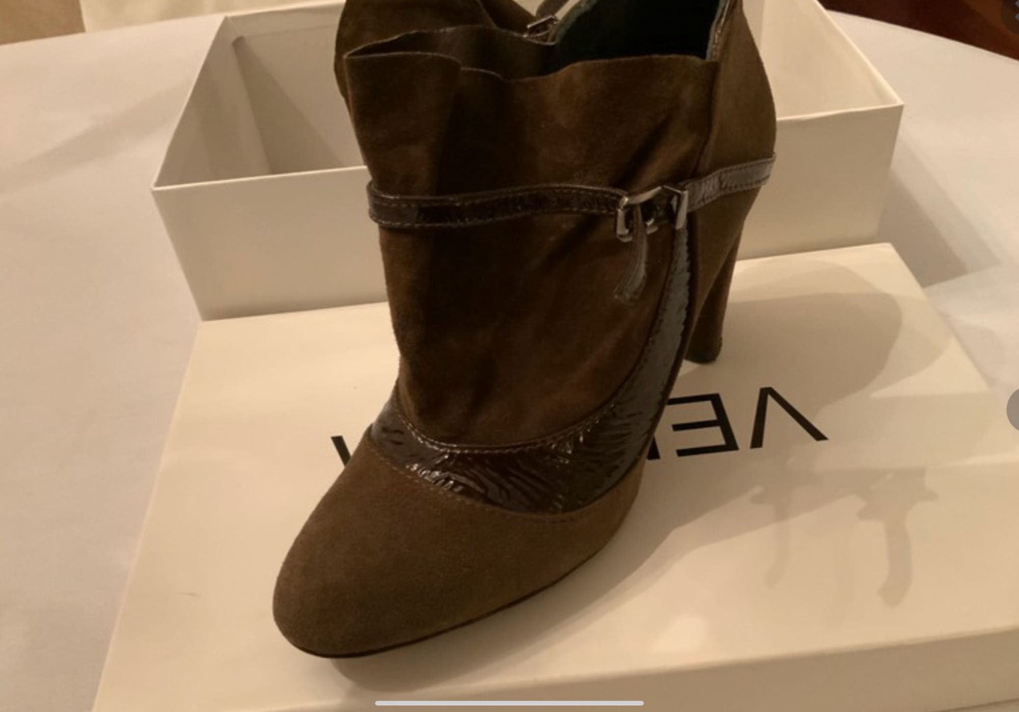 Botki buty venezia zamsz plus lakierek jak nowe czekolada