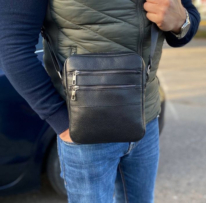 Качественная мужская сумка через плечо, барсетка из натуральной кожи.