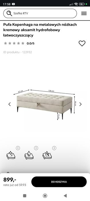 Pufa Kopenhaga kremowy aksamit hydrofobowy