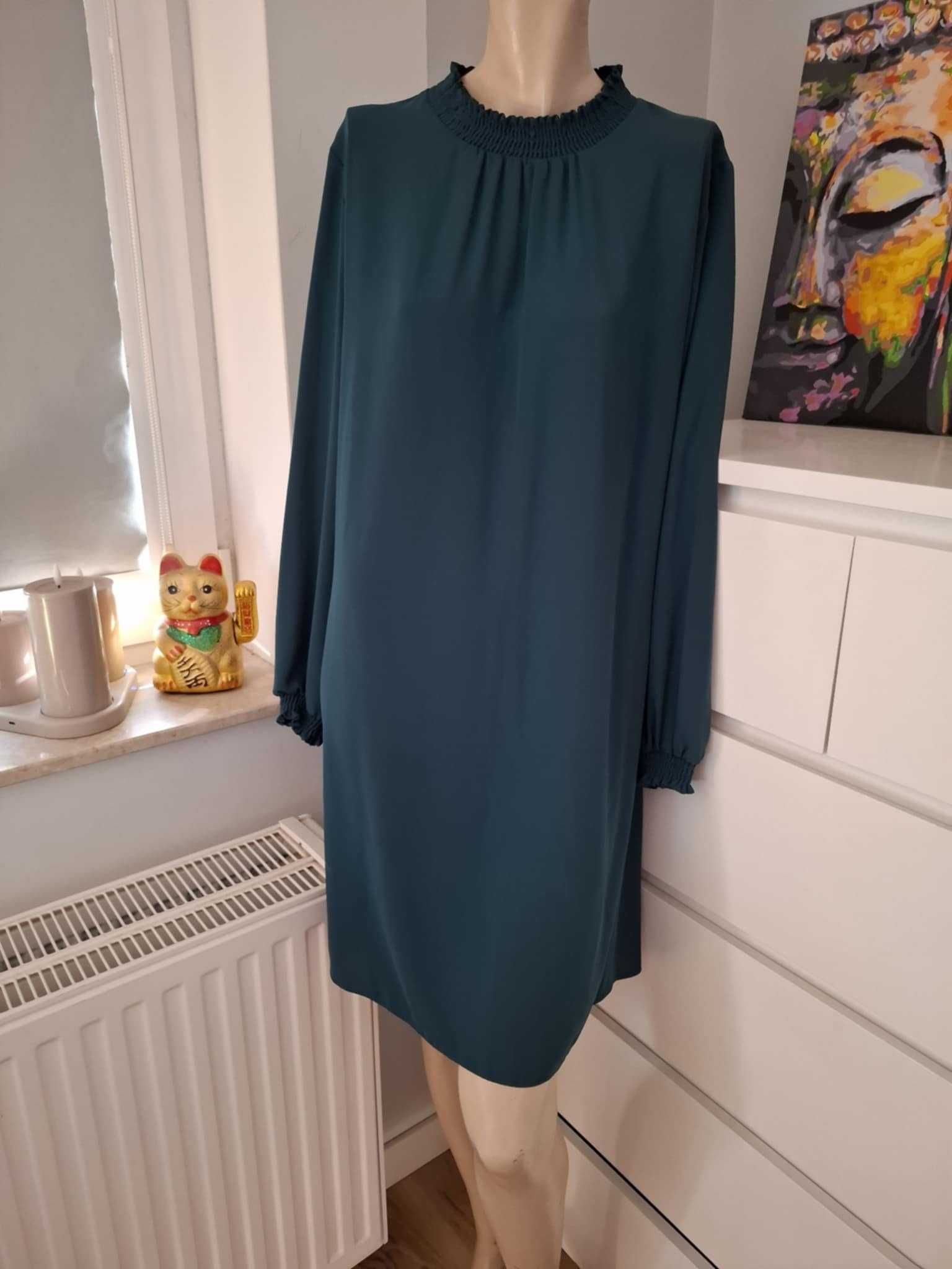 44 Dorothy Perkins ciemnozielona sukienka zielony butelkowy ze stójką