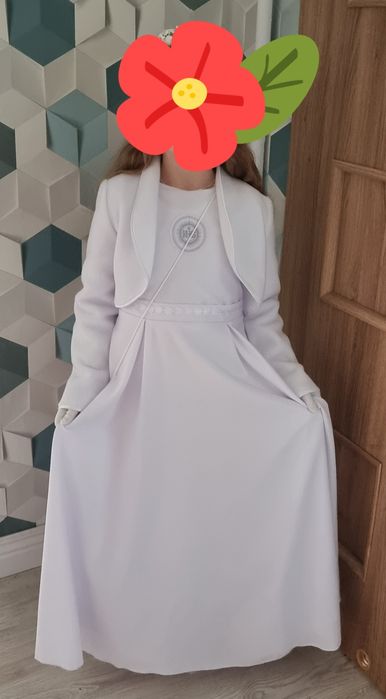Śliczna alba komunijna, bolerko i torebka dla dziewczynki