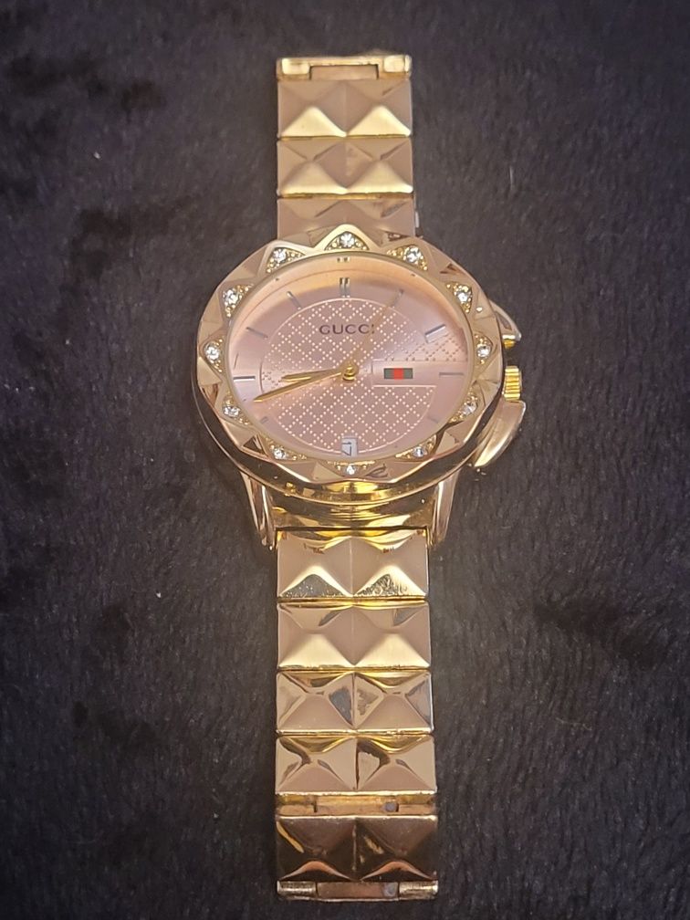 Zegarek damski złoty 39mm rózowa tarcza