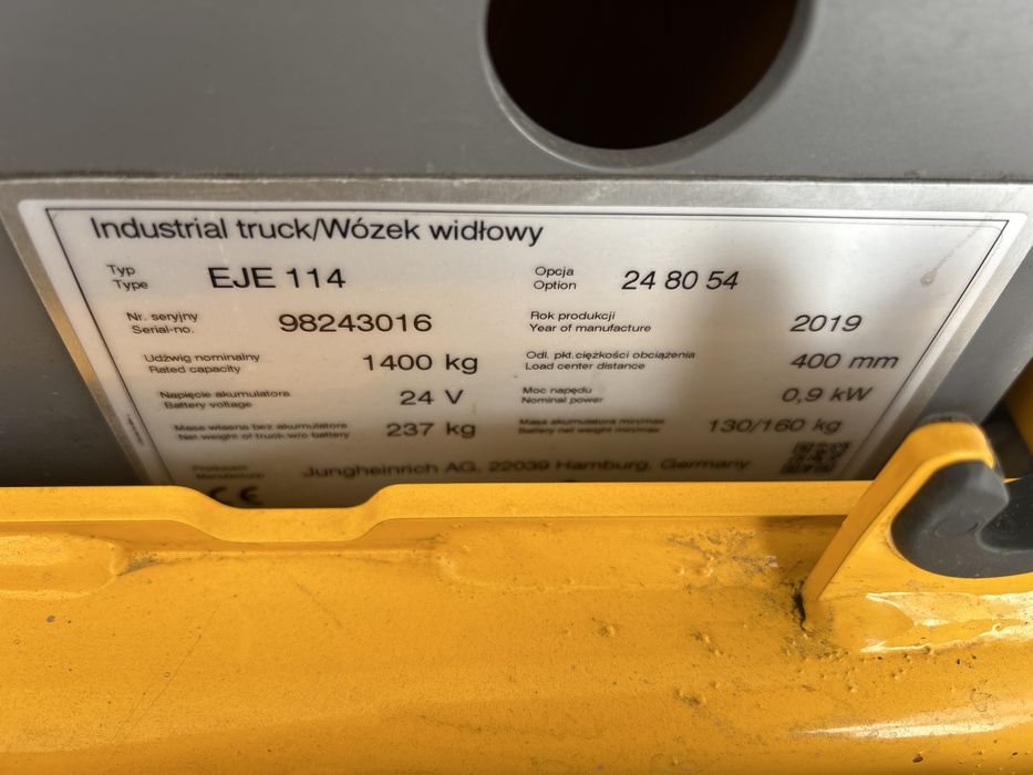 Krótkie widły Wózek paletowy elektyczny 80 cm jungheinrich eje 114