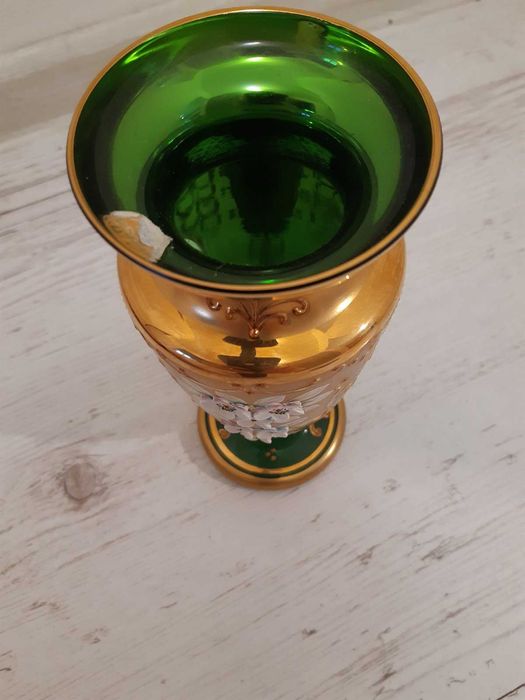 Ваза - Bohemia. Позолота, смальта, смарагдове скло, ручне ліплення.