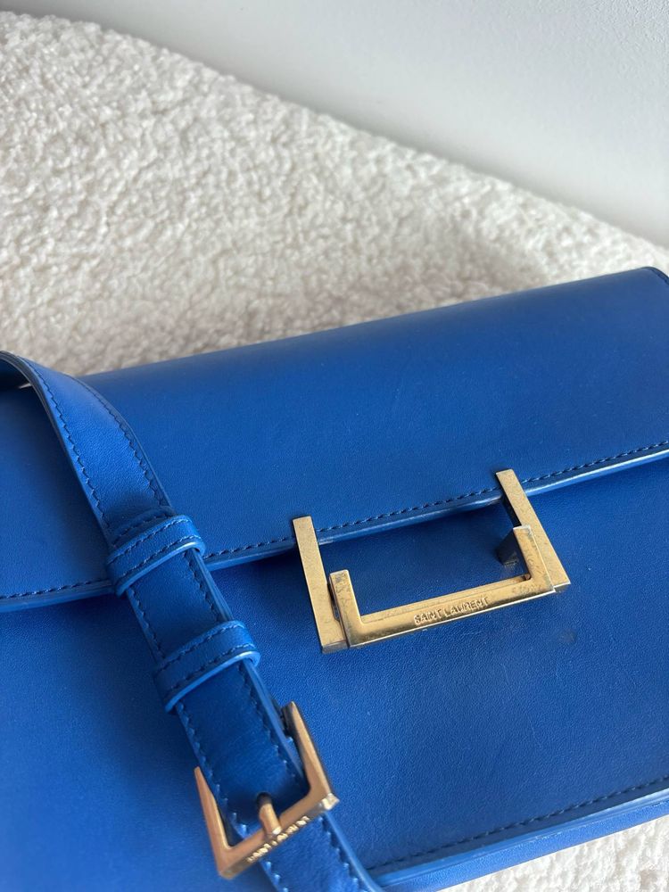 Yves Saint Laurent Blue Calfakin Leather Medium Lulu Bag