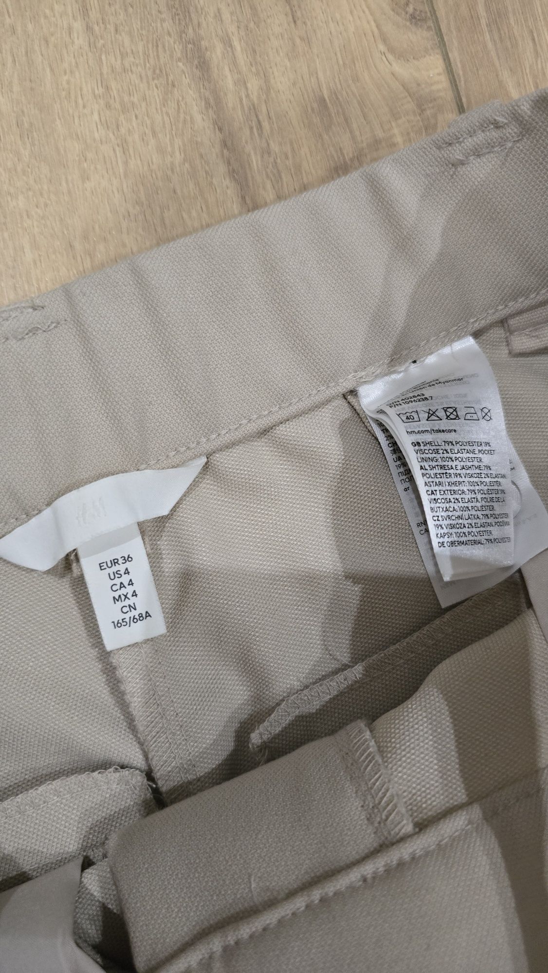 Spodnie h&m 36 eleganckie bezowe prosta nogawka wysoki stan
