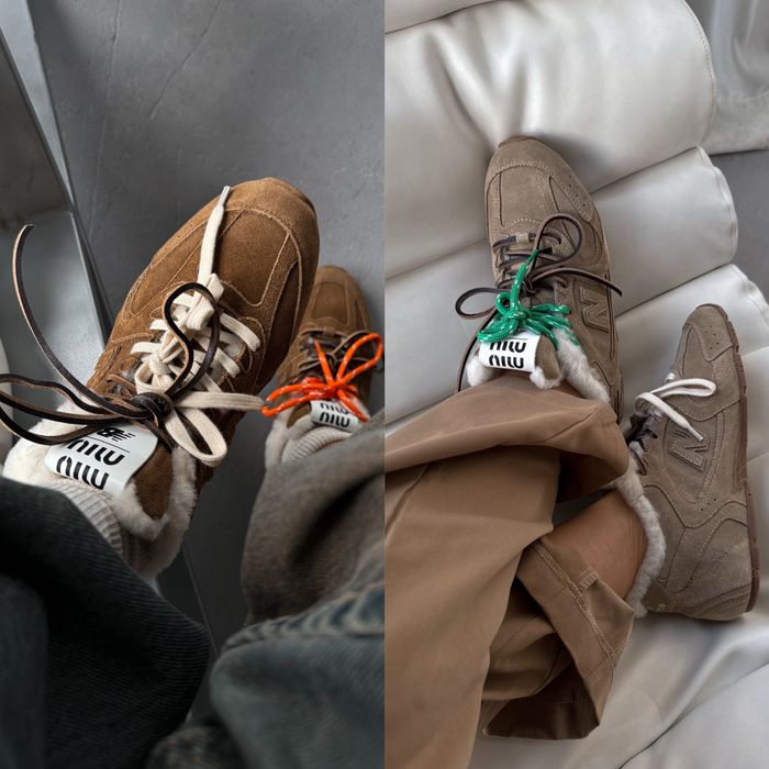 Кросівки New Balance x Miu Miu хутро | коричневі та бежеві