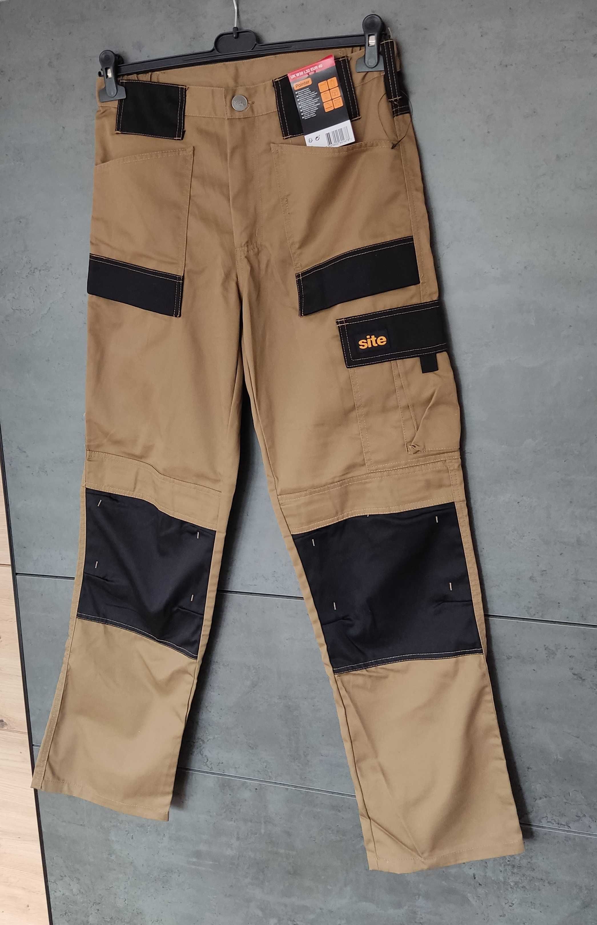 Spodnie robocze monterskie męskie z kieszeniami Site beż Nowe W30 L32