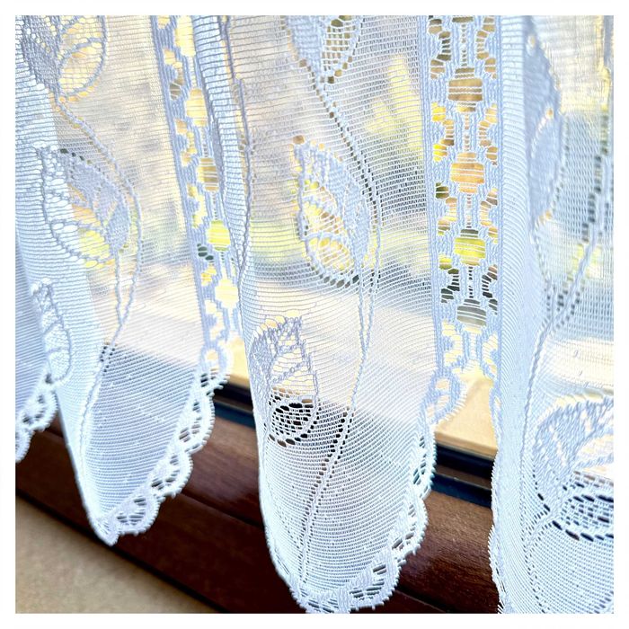 Zazdrostka Biała Liście Pnącza Żakardowa Firanka Do Kuchni wys 40 cm