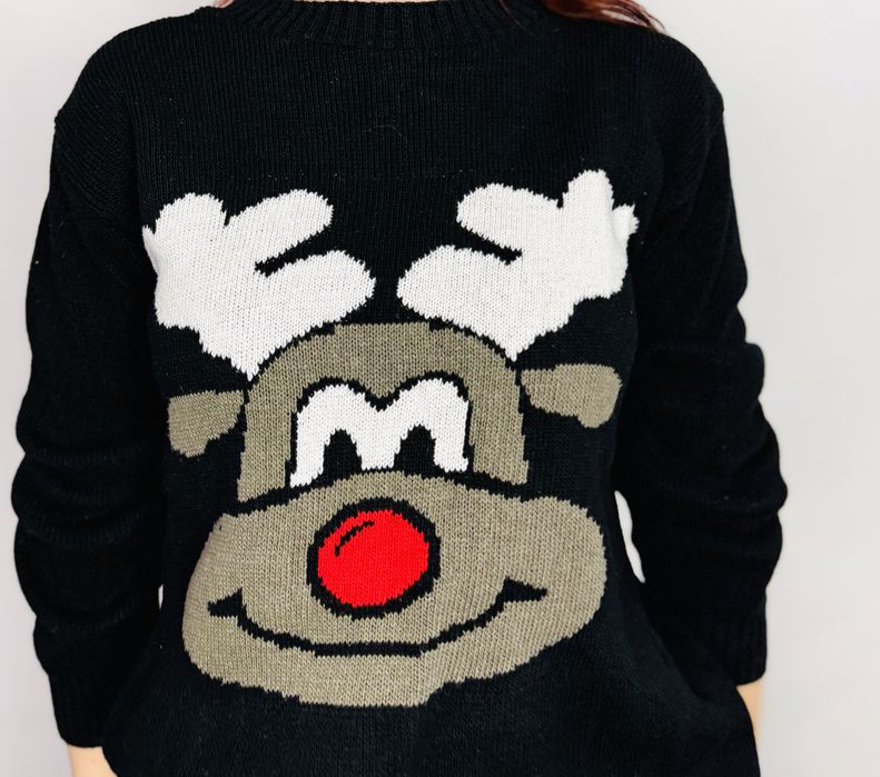 Czarny sweter świąteczny z reniferem L 40