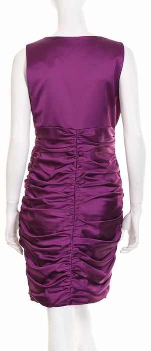MARC NEW YORK purpurowa sukienka koktajlowa satynowa marszczona r. 38