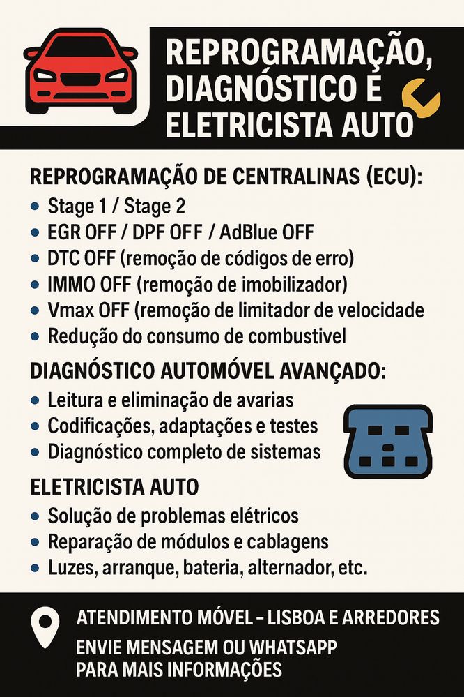 Reprogramação, Diagnóstico e Eletricista Auto