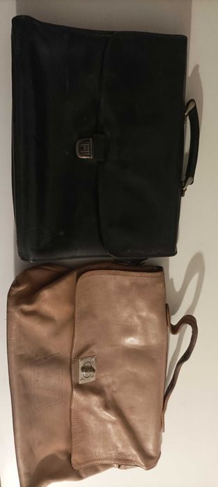 Pasta de couro preta e cor natural