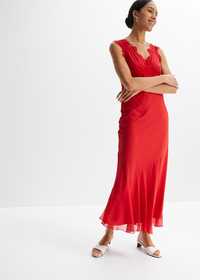 B.P.C długa sukienka szyfonowa z koronką czerwona ^42